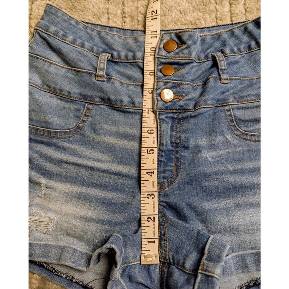 Refuge High Rise Denim Shorties Shorts WOMENS 6 Bluejean Cheeky Beach Summer - Picture 6 of 9